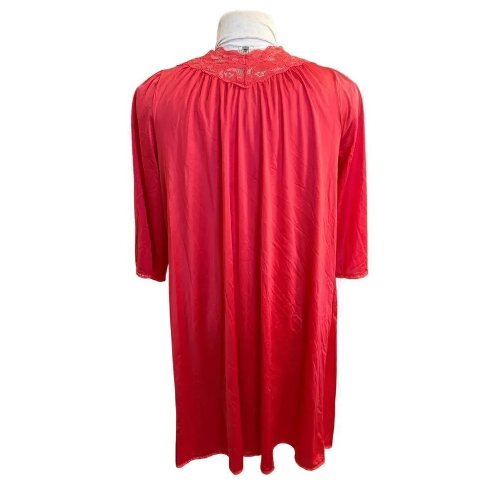 Shadow Line Women’s Nightgown & Robe Set Vtg 2-Pcs Sz. M Red Silky Nylon